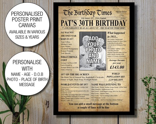 30th 1994 Personalised Photo Poster Birthday Gift Box Canvas Large Print Dad 37 - Afbeelding 1 van 22