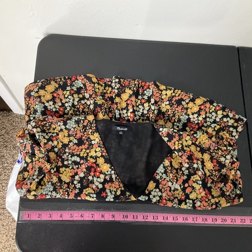 Madewell Top Women Sz S Dark Floral Lined Flowy V-Neck Peplum Flutter Sleeve - Bild 6 von 9