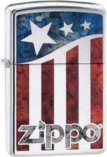 Zippo Lighter US Flag High Polish Chrome #29095 Brand New in box