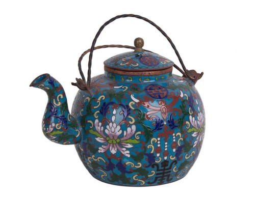 China 19. Jh. Qing Tee / Wein Kanne -A Chinese Cloisonne Teapot Théière chinois - Bild 3 von 7