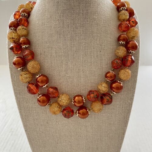 Collar de Cuentas Vintage 20" Doble Hilo Color Cobre Azúcar Otoño Otoño Colores