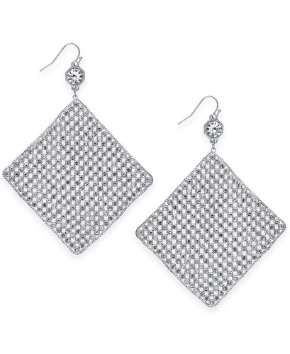 INC Silver-Tone Crystal Diamond-Shape Sheet Drop Earrings Retail $39