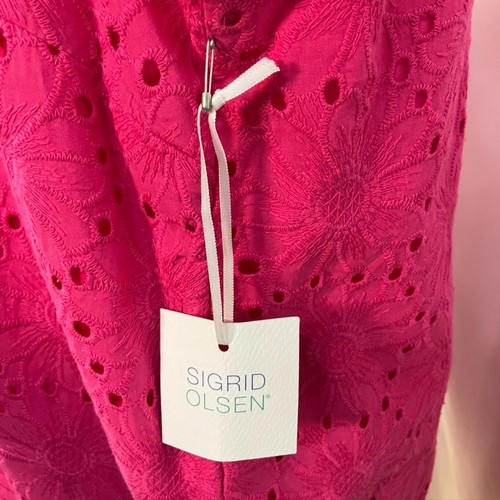 Vestido Sigrid Olson Rosa Floral Ojales Sin Mangas 100% Algodón Mujer L Nuevo Primavera - Imagen 7 de 14
