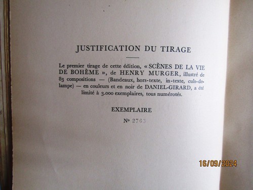 ANCIEN LIVRE-SCENES DE LA VIE DE BOHEME-H.MURGER-DANIEL-GIRARD-NUMEROTE - Picture 4 of 5