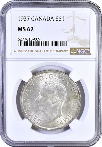 1937 Canada Silver Dollar $1 George VI Uncirculated NGC MS62 - Picture 3 of 3