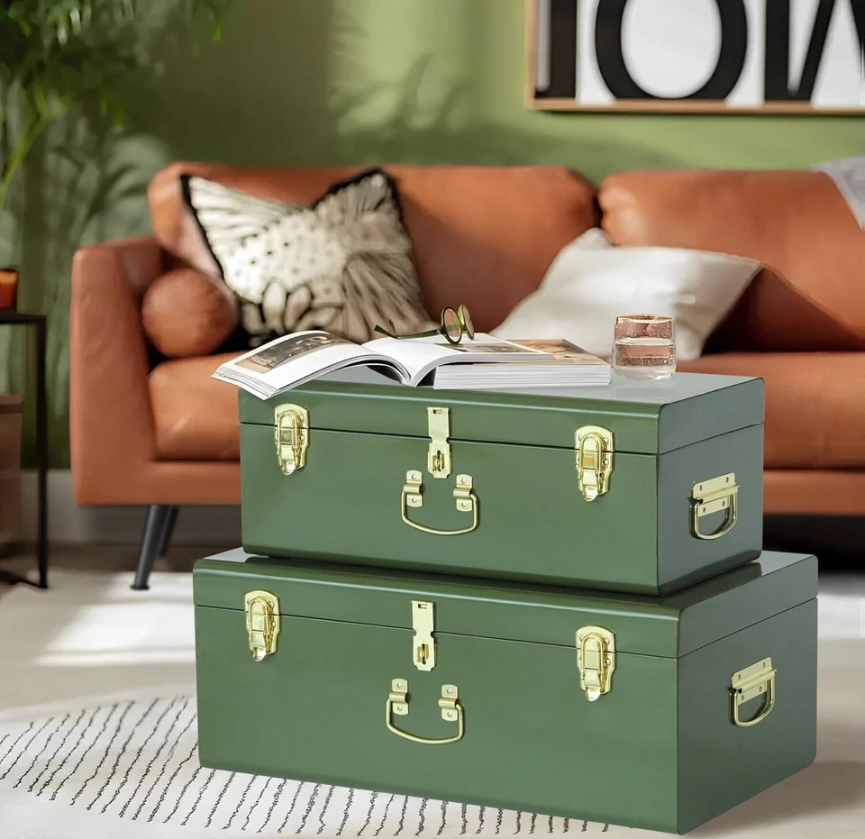 Modern Dual Metal Trunk Set with Secure Clasps - Perfect for Storing Valuables - Image 4 of 4