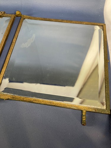 Antiguo espejo biselado chino plegable de 3 paneles y arte en pantalla de mesa trasera 4839 - Imagen 4 de 24