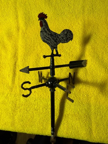 Miniatur Antik Hahn Wetterfahne Windrichtung Wirbel Art Deco Messing - Bild 7 von 7