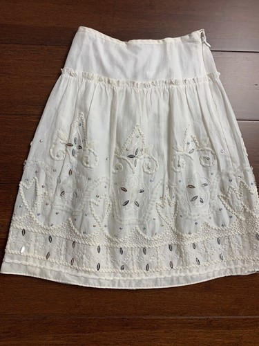 Girls Charabia France Sz 5 White Fully Lined Embroidered Beaded Sequin Skirt - Picture 2 of 11