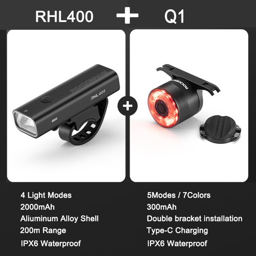 ROCKBROS Headlight and Taillight Combination Bike Front Rear Light Set USB-C LED - Picture 17 of 72