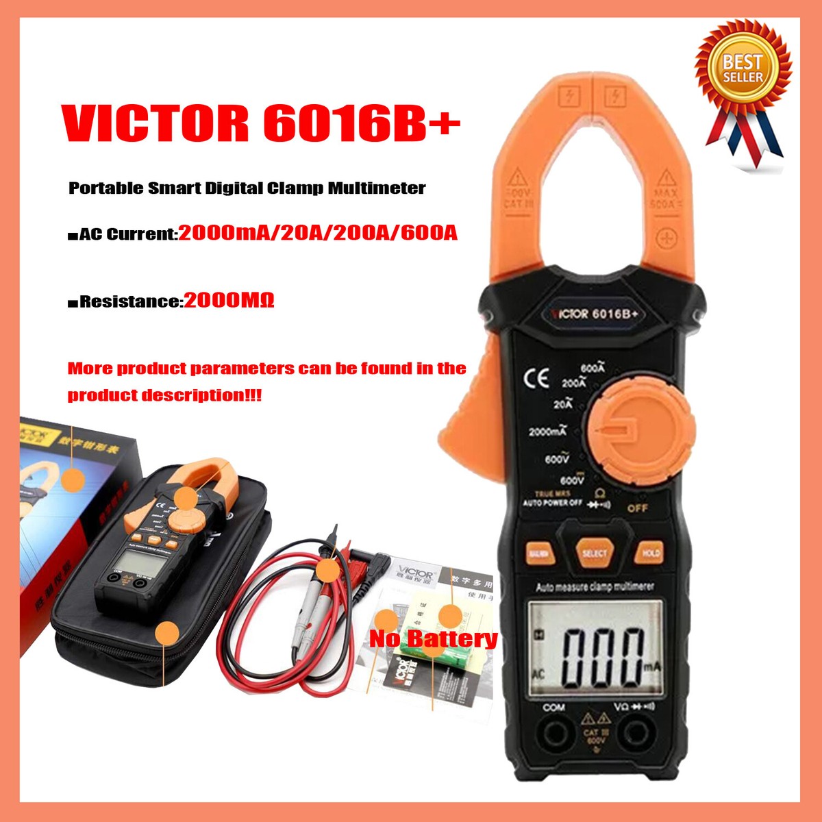 VICTOR 6016B+/6056D Digital Clamp Multimeter LCD Display DC AC