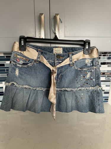 Vintage Y2K Abercrombie & Fitch Mini Skirt Girls Blue Denim Button Fly Size 14 - Picture 3 of 22