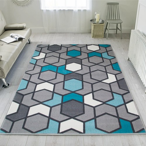 Blue Navy Living Room Rugs Denim Small Large Geometric Rugs Long Hallway Runners - Picture 18 of 45