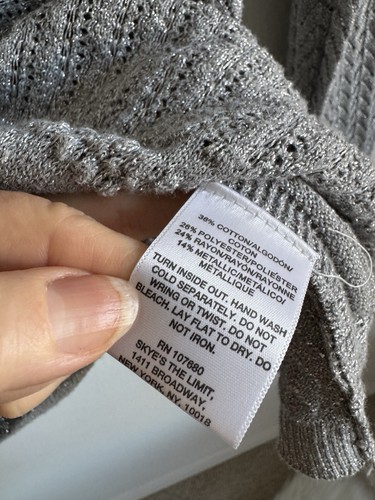 Gray Sparkle Sequin Sweater Open Knit Size Large Party Holiday Shimmer Top - Picture 9 of 13