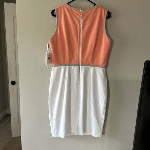 Abito tubino Calvin Klein color block nuovo con etichette taglia 12 bianco pesca $99 - Foto 4 di 10