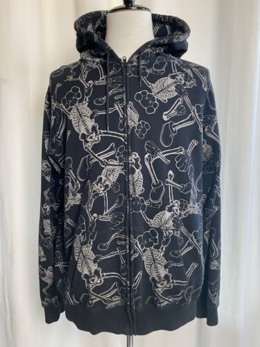 Vintage Kaws Original Fake Skeleton Black Men’s XL Hoody Medicom Toy 2003 Rare - Afbeelding 1 van 17