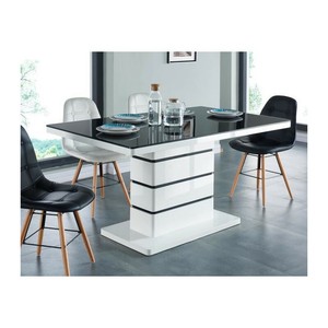 LUCIA Table a manger 6 personnes contemporain - Laqué blanc + plateau en verre