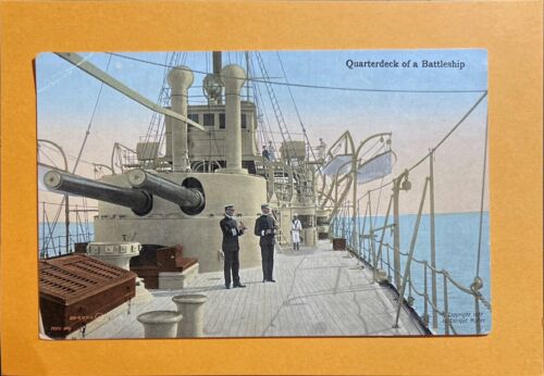 Quarter deck of a battleship postcard unused 1907 nautical military