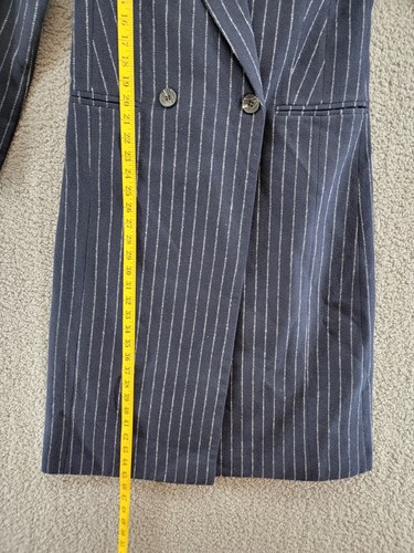 AQUA Wool Blend Double Breasted Coat Women's XS Navy Pinstripe Peak Lapel L/S~ - Picture 8 of 19