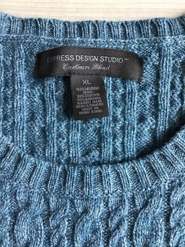 Express Design Studio Cashmere Blend Fitted Sweater Size XL Teal Cable Knit - 第 7/13 張圖片