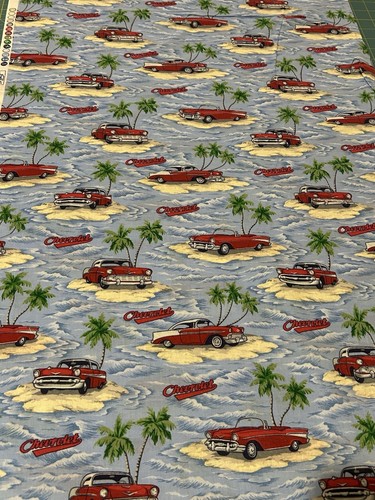 VTG Red Chevrolet Classic Cars Concord Fabrics BTY Quilting Sewing 2000 #CF0999 - Picture 1 of 3