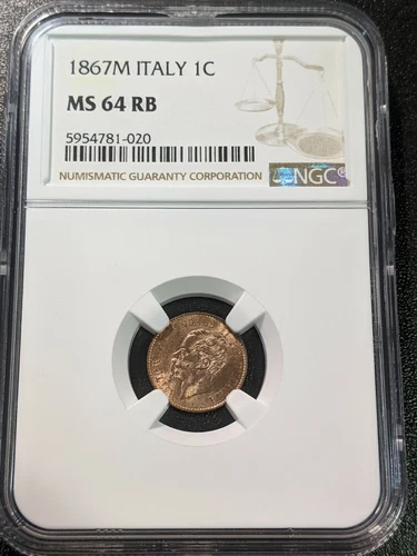 1867 M MS64 RB Italy Centesimo Vittorio Emanuelle II Milan NGC KM 1.1 UNC