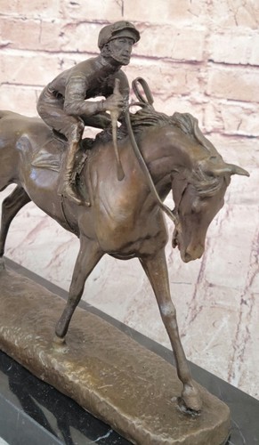 Handmade Bronze Sports Art Sculpture Jockey Horse Racing Kentucky Derby - Picture 8 of 10