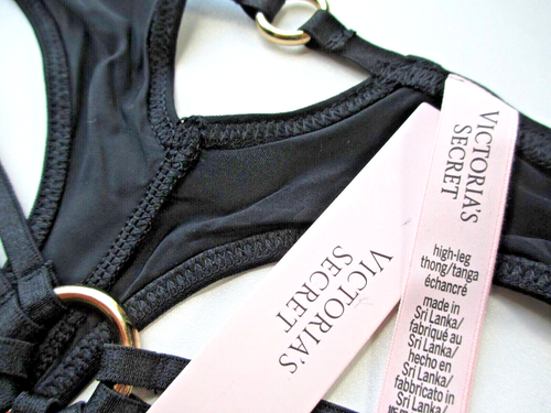 VICTORIA'S SECRET VERY SEXY High Leg Thong Panty VS Black Hardware S M L XL Open - Picture 5 of 6