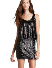 ELLA MOSS 'Sheena' ~ Black Sequins Popover Sheath Clubwear Dress M NEW $188