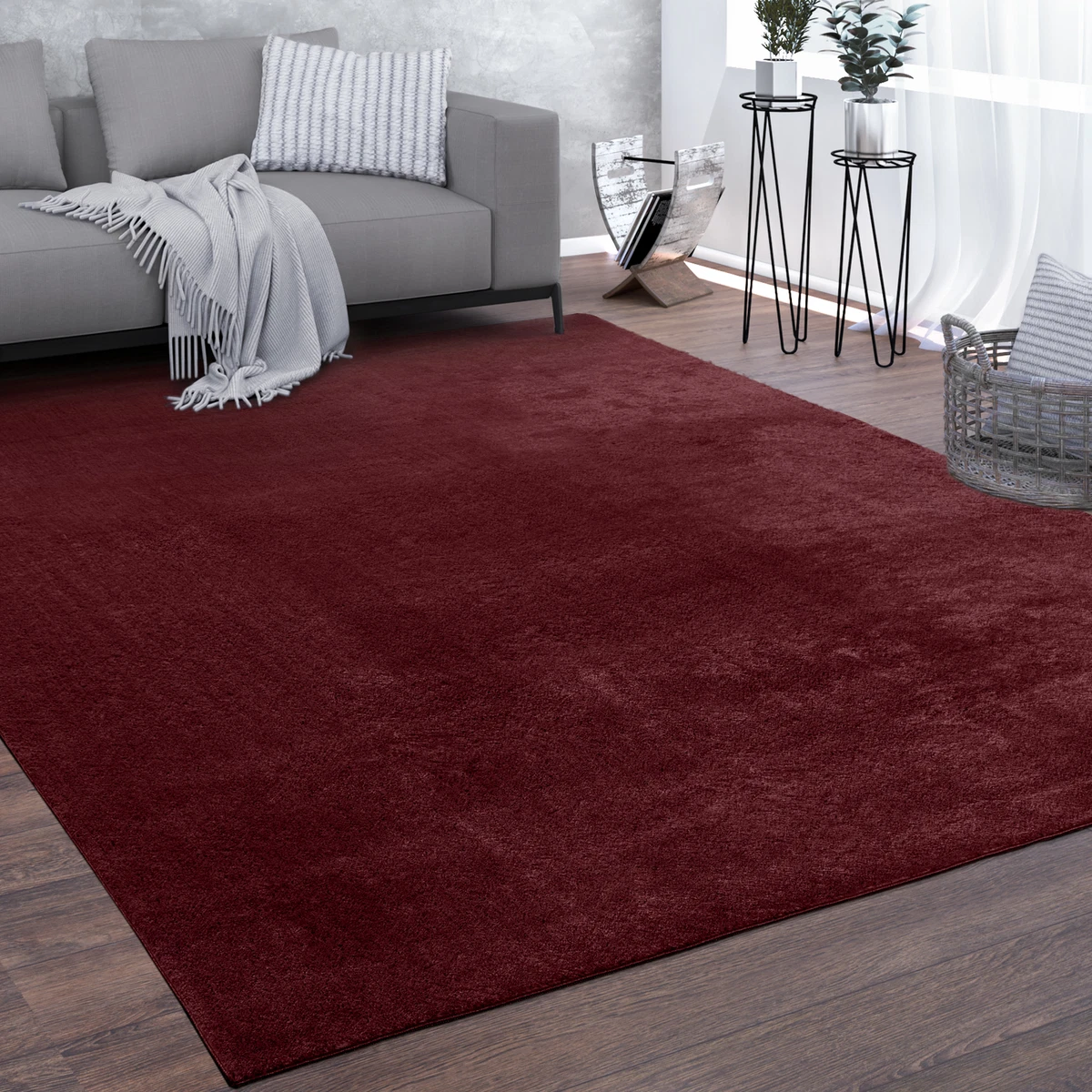 HomebyHome Tapis Salon Moderne Rouge 160x230 cm - Poil Court Pour Chambre, Salle de Séjour, Cuisine - Carreaux Doux et Moelleux - Moquette Rectangulaire à Poils Ras Pour Enfant