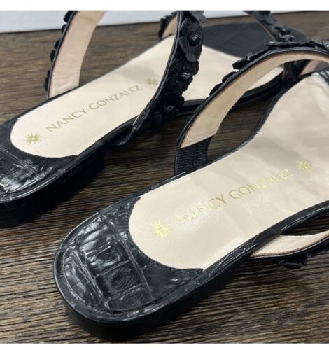 NANCY GONZALEZ Flor Frida Dos Correas Cuero de Cocodrilo Deslizable Sandalia 38.5 NUEVA - Imagen 4 de 7