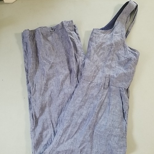 St. Tropez West 100% Linen Blue Jumpsuit Size 12 BLUE Zippered Back With Pockets - Picture 3 of 8