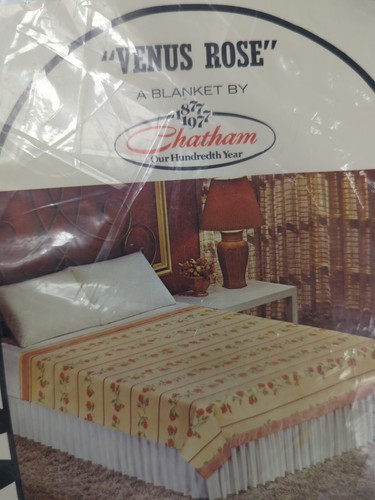 Vintage Chatham Blanket Polyester Satin Trim Kenwood Venus Rose NOS blue 72"x90" - Bild 3 von 9