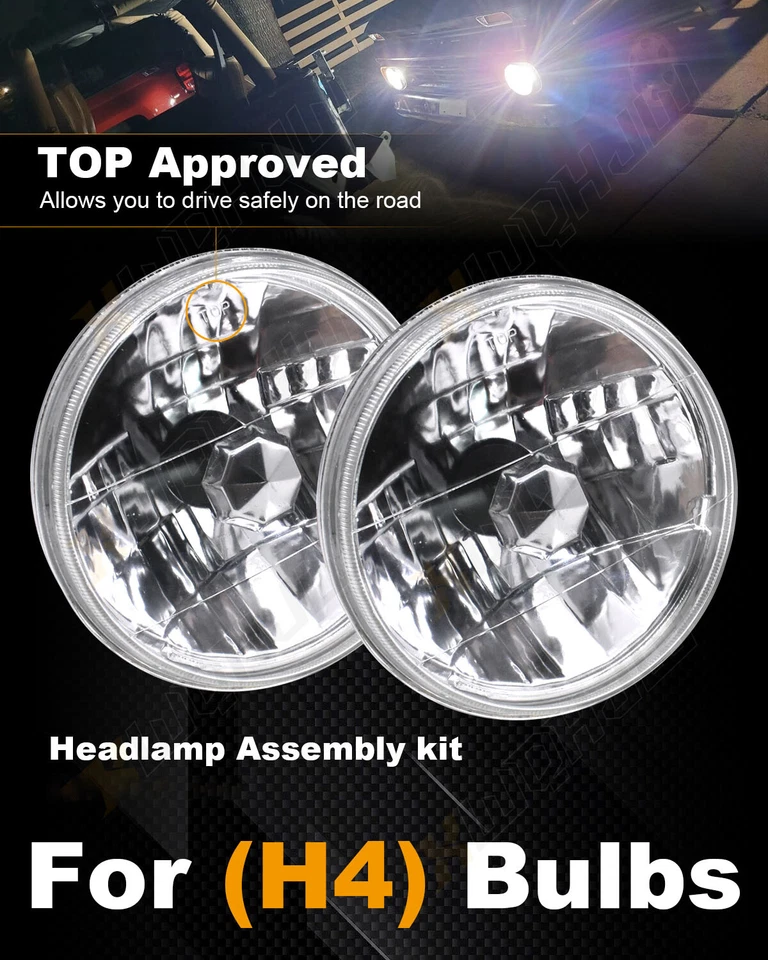 7" Round LED Headlights Hi/Low Beam For Land Rover Range Rover Classic 1970-1995 - Image 4 of 4