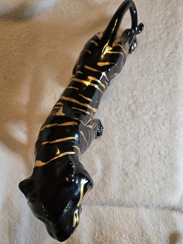 Black and Gold Tiger Sculpture H.J. Boninger California Ceramics Pottery 1960's - Picture 7 of 12