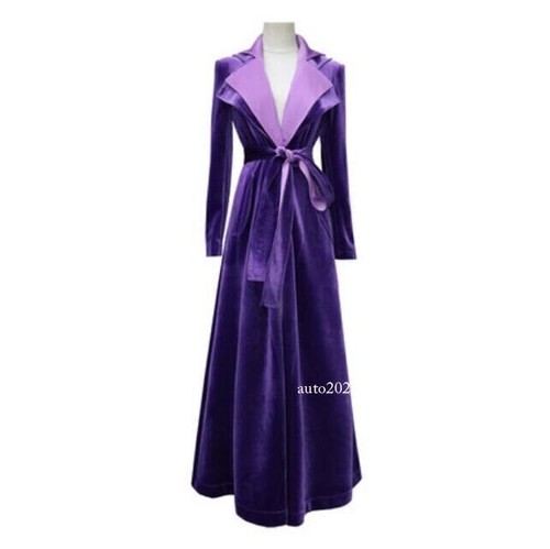 Lapel Collar Velvet Over Knee Long Trench Coat Slim FIt Overcoat Outwears Womens - Bild 11 von 26