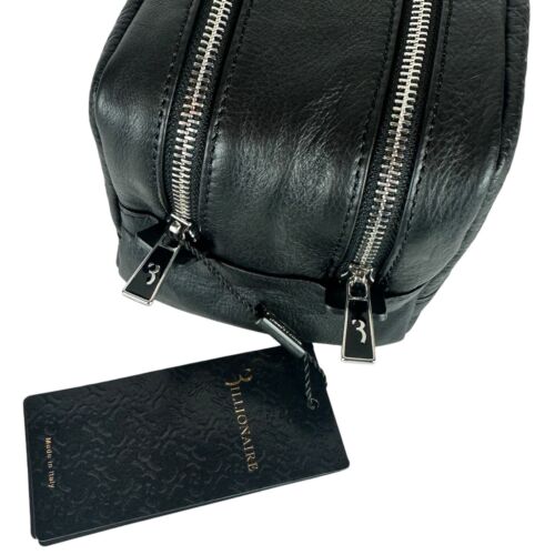 Billionaire Couture Negro Monograma Cuero Doble Cremallera Kit de Inmersión Bolso de Aseo Estuche - Imagen 5 de 9