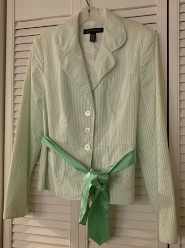 NWT INC Green White Seersucker Pinstriped Santa Anita Jacket Size L $99 70% OFF - Picture 1 of 6
