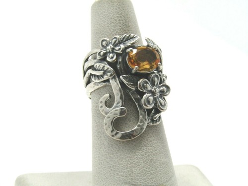 Or Paz Sterling Silver Oval Gemstone Free-form Floral Ring Sz 5 - Picture 4 of 8