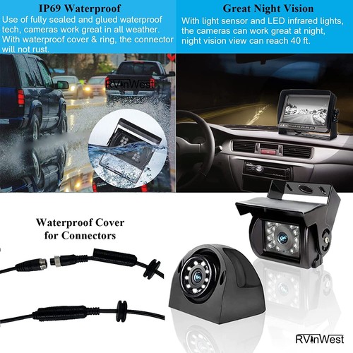 9" QUAD MONITOR SCREEN 4x REAR VIEW BACKUP CCD CAMERA REVERSE PARKING SYSTEM US - Picture 8 of 12