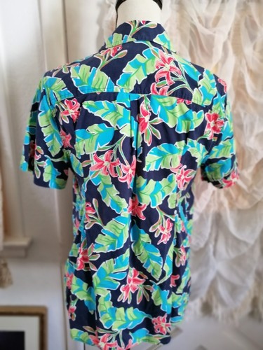 Lands' End Women Button Shirt Short SLeeve Floral Sz M Chest Pockets - Picture 2 of 2
