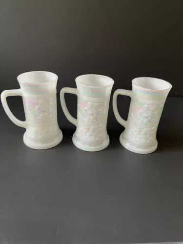VTG 3 Federal White Milk Glass Stein Beer Mug Tankard Pub Octoberfest 1970s