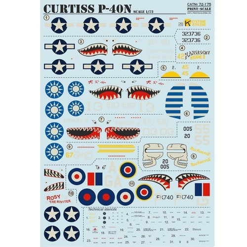 Print Scale 72-175 Decal for airplane 1:72 Curtiss P-40N Waterslide decals - Picture 16 of 24