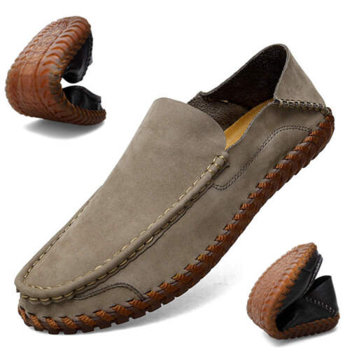 Men's Genuine Leather Slip On Shoes Breathable Round Toe Beef Tendon Sole Drivin - 第 43/51 張圖片