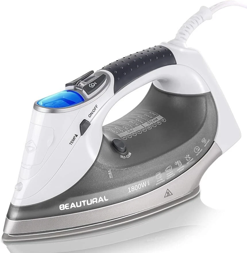 BEAUTURAL 1800-Watt Steam Iron with Digital LCD Screen, Double-Layer