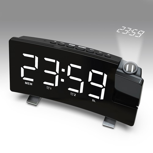 LED FM Radiowecker mit Projektion Digital Funkuhr Dimmbar Tischuhr Alarm USB DE - Bild 19 von 23