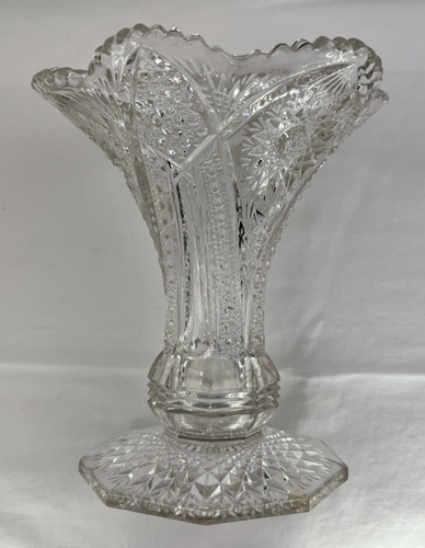 LE Smith Vintage Early American Glass Star of David Clear 6” Vase Saw Tooth Edge - Picture 8 of 9