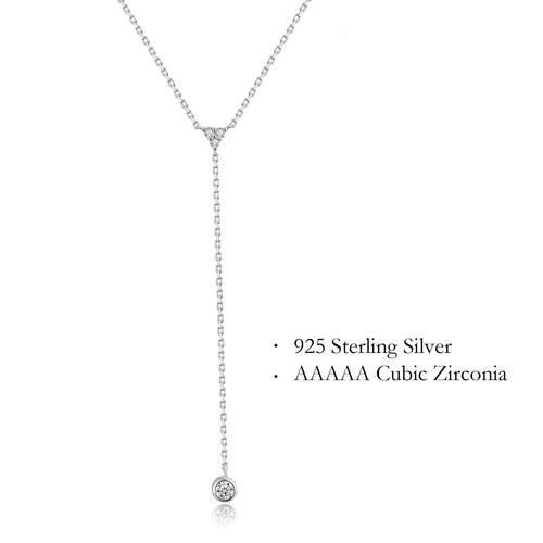Handmade Sterling Silver Lariat Necklace, Simulated Diamond Dainty Drop Y Chain - Picture 2 of 12