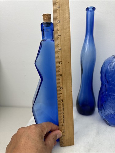 Lot 4 VINTAGE Colbalt Blue Glass Bottles Canada & Spain - Picture 4 of 11