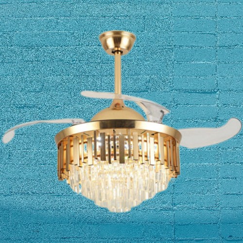 42" Crystal LED Chandelier Gold with Remote Invisible 3 Color Ceiling Fan Light - Picture 11 of 23